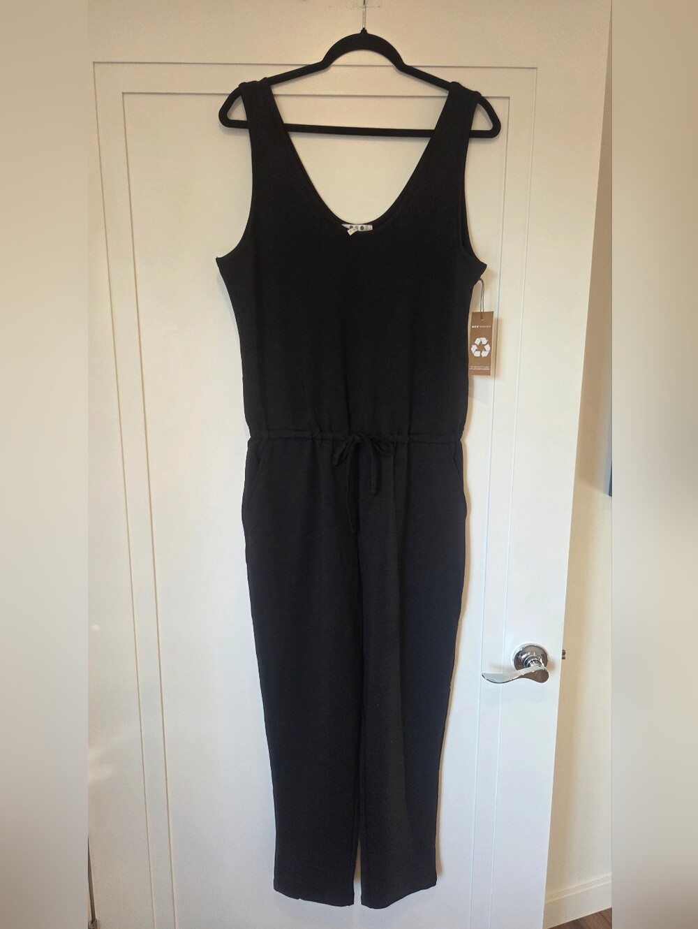 Three Dots Black Sleeveless Drawstring-Waist Jumpsuit